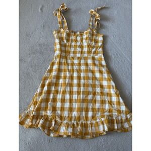 Blushing Brunette Women's Large Gingham Check Mini Dress Picnic Burnt Mustard